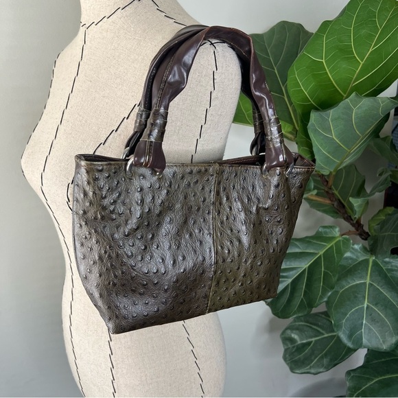 Cecconi Piero Ostritch Leather Made in Italy Olive and Brown Shoulder Bag VTG - Picture 14 of 14